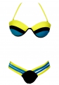 Bikini damskie z paskami, neonowo żółty + niebieski