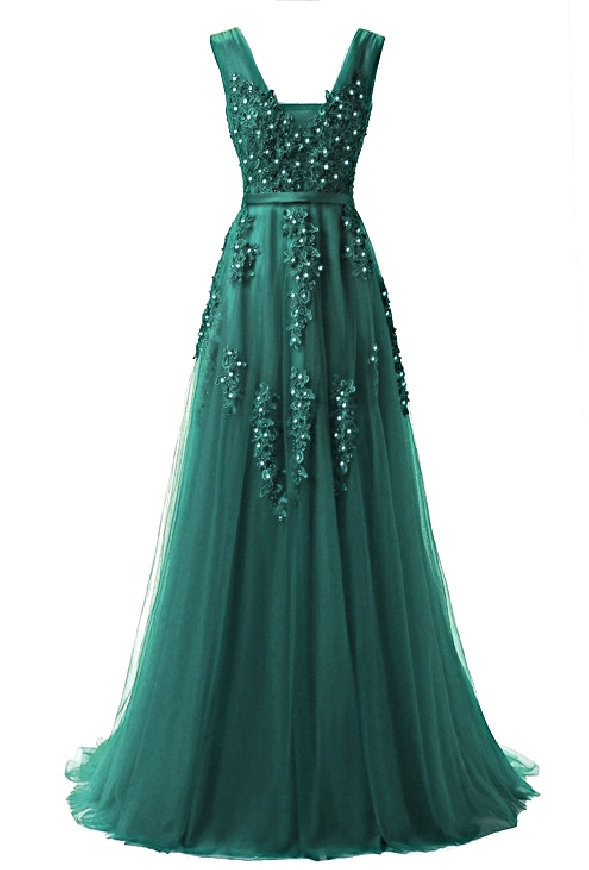 Tiulowa sukienka zdobiona gipiurową koronką | butelkowo zielona suknia wieczorowa