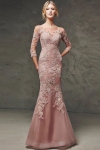 Przepiękna sukienka o kroju syreny zdobiona gipiurową koronką -pustynny róż