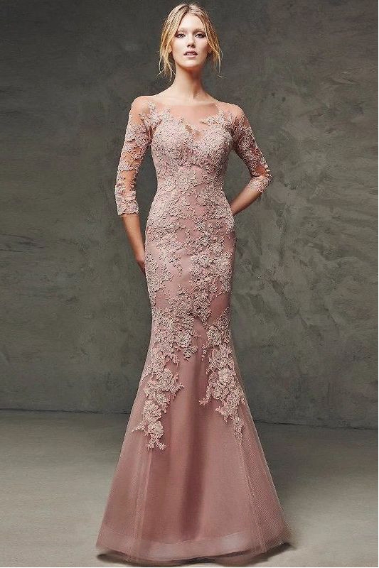 Przepiękna sukienka o kroju syreny zdobiona gipiurową koronką -pustynny róż