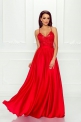 Długa czerwona sukienka studniówkowa na cienkich ramiączkach Bella
