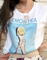 Biała koszulka damska z cytryną zdobioną koralikami