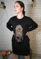 Czarna dzianinowa sukienka z kryształkami i leopardem 5064