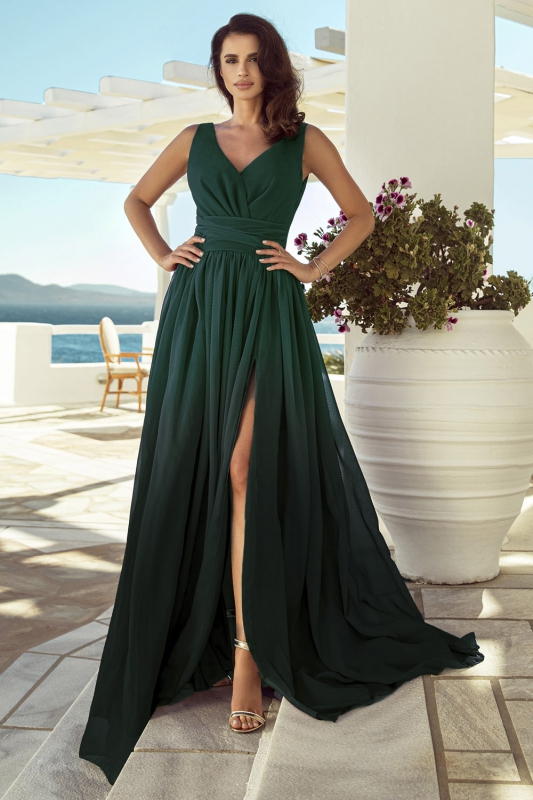 Cieniowana sukienka szyfonowa w odcieniach zieleni, m417