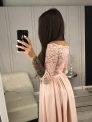 Długa suknia na wesele, na studniówkę na bal w kolorze różowo brzoskwiniowym