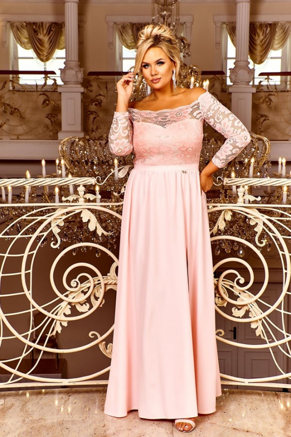 Długa suknia na wesele, na studniówkę na bal w kolorze różowo brzoskwiniowym