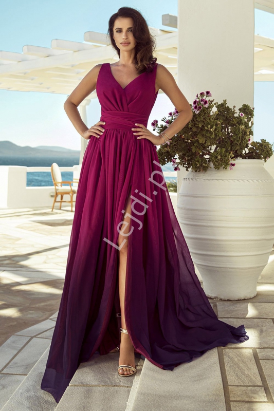 Amarantowa cieniowana sukienka wieczorowa, m417