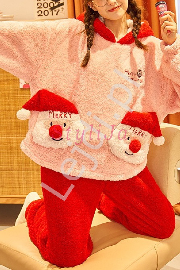 Gruba piżama z Mikołajem, zabawny dres domowy- prezent na Mikołajki, pod choinkę