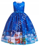 Niebieska sukienka dla dziewczynki z motywem świątecznym