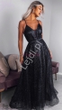 Czarna suknia brokatowa z odkrytymi plecami 2179