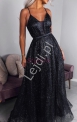 Czarna suknia brokatowa z odkrytymi plecami 2179