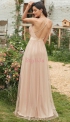 Długa suknia tiulowa w kolorze beżowo brzoskwiniowym 0555