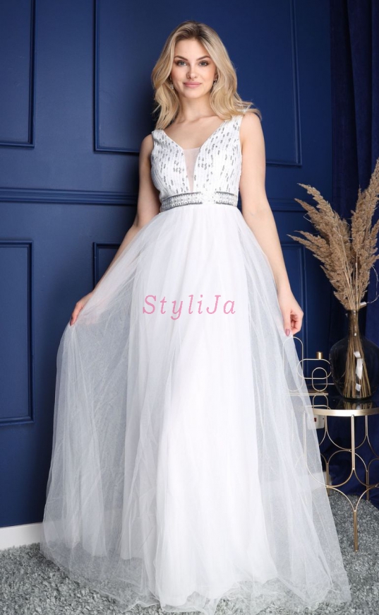 Tiulowa sukienka ślubna z cekinami 0715