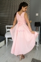 Wieczorowa sukienka z wydłużonym tyłem, brzoskwiniowo różowa sukienka na wesele