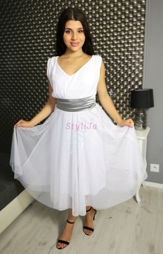 Midi sukienka tiulowa w białym kolorze 2090