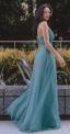 Długa sukienka wieczorowa z tiulu w kolorze brudnego turkusu 7369