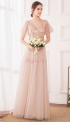 Brzoskwiniowa sukienka na wesele, zdobiona cekinami 0735