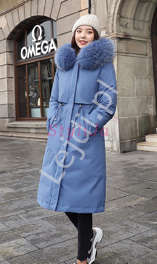 Błękitna parka 2w1, wiosenna kurtka damska z ciepłą podpinką na zime