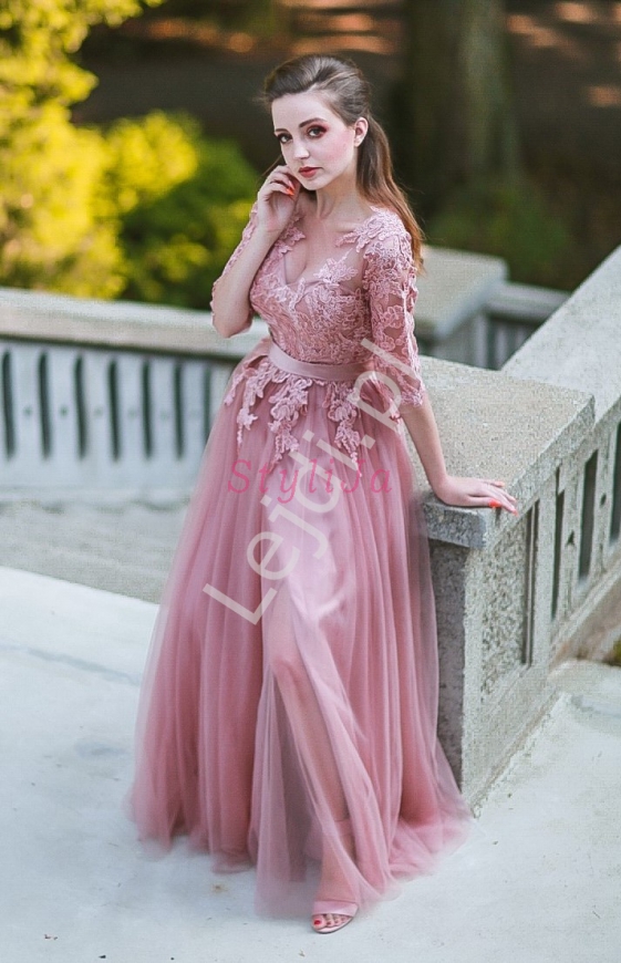 Pudrowo różowa sukienka wieczorowa Lena