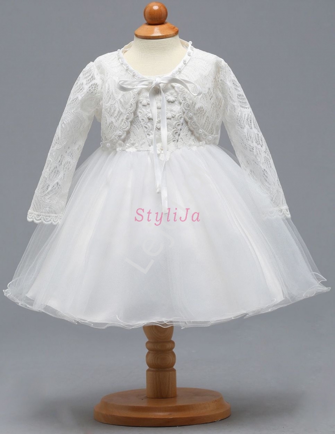 Dziecięca biała sukienka z bolerkiem, sukienka na chrzciny Z007