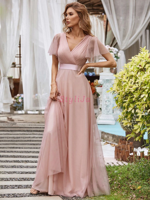 Jasno różowa suknia na wesele, dla druhny, na studniówkę 7962