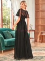 Czarna sukienka wieczorowa z miękkiego tiulu z haftem i cekinami 0904