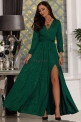 Brokatowa sukienka wieczorowa w kolorze butelkowo zielonym z błyszczącym brokatem, Salma 2